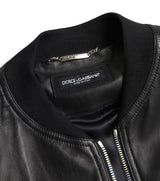 Elegante schwarze Lederbomberjacke