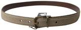 Ceinture en cuir beige élégante avec boucle en métal