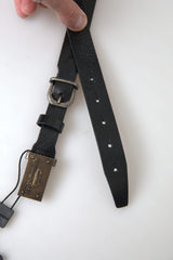 Ceinture en cuir noir élégant - fermeture de boucle en métal