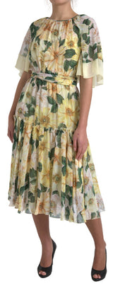 Elegante vestido de seda floral maxi