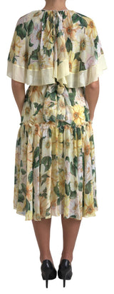 Elegante vestido de seda floral maxi