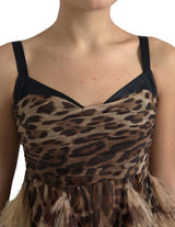 Vestido de pluma de avestruz de leopardo sin mangas