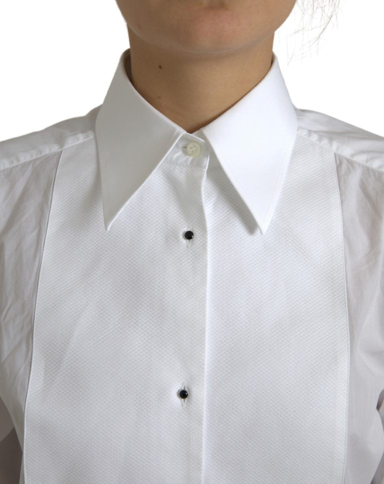 Elegante camisa de vestir de poplina de algodón blanco