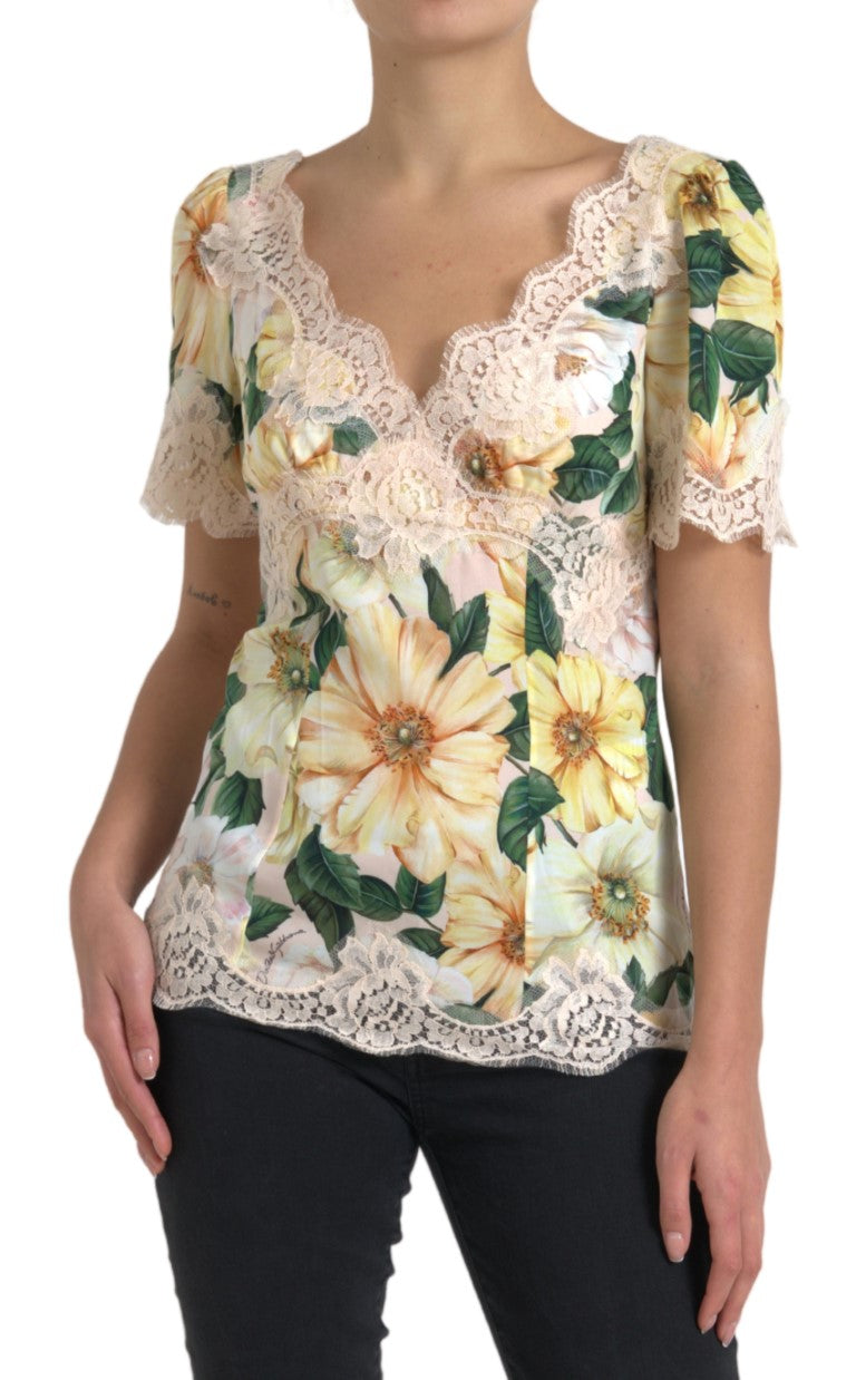 Elegante blusa de seda con estampado floral