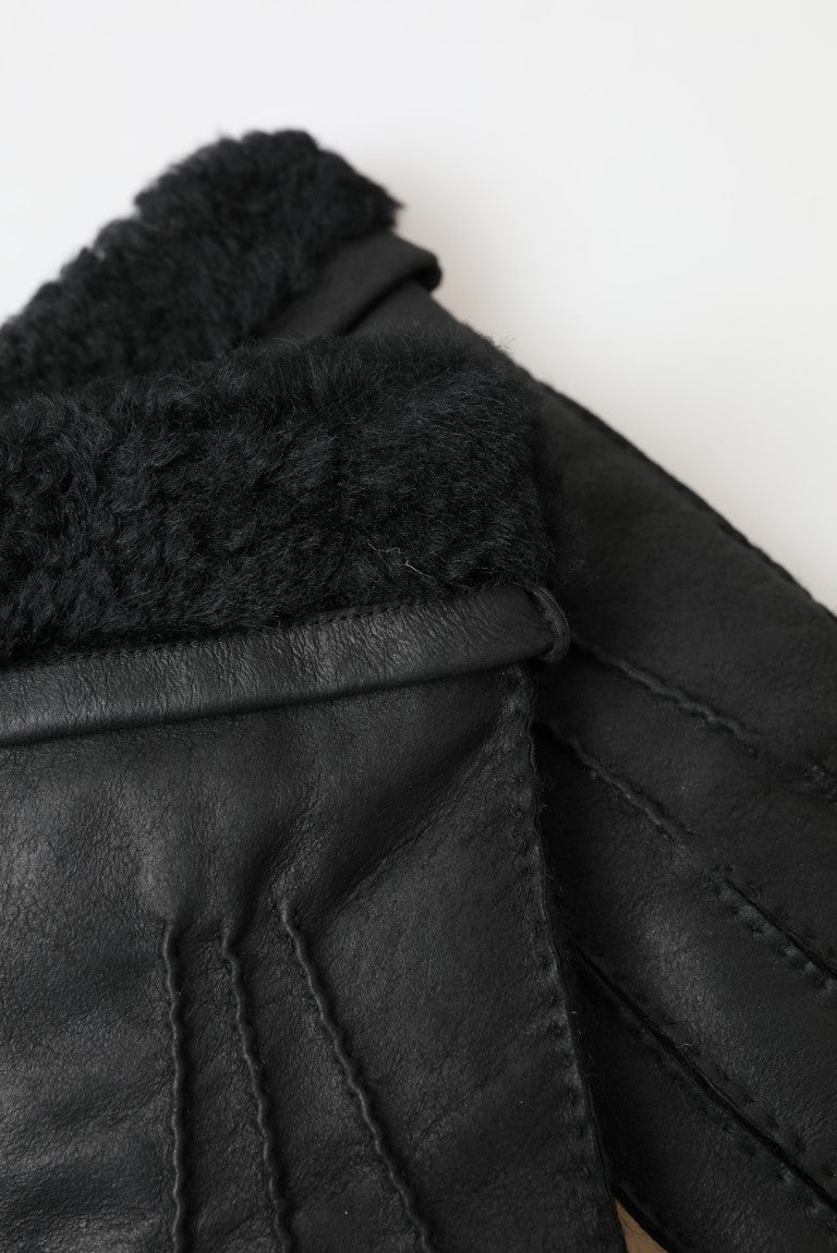 Elegante schwarze Leder -Winterhandschuhe