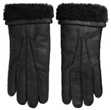 Elegante schwarze Leder -Winterhandschuhe