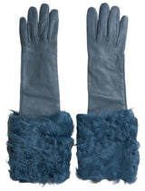 Elegantes guantes de cuero azul con adornos