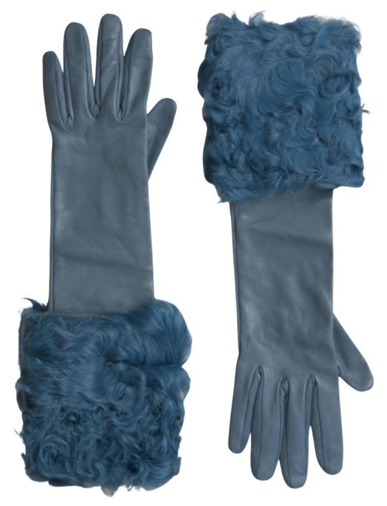 Elegante blaue Lederhandschuhe mit Pelzverkleidung