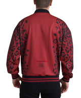 Chaqueta de bombardero de estampado de leopardo rojo