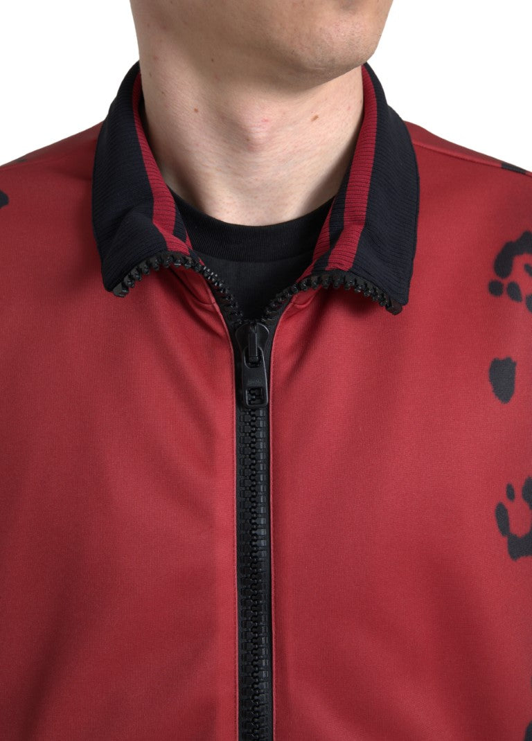 Chaqueta de bombardero de estampado de leopardo rojo