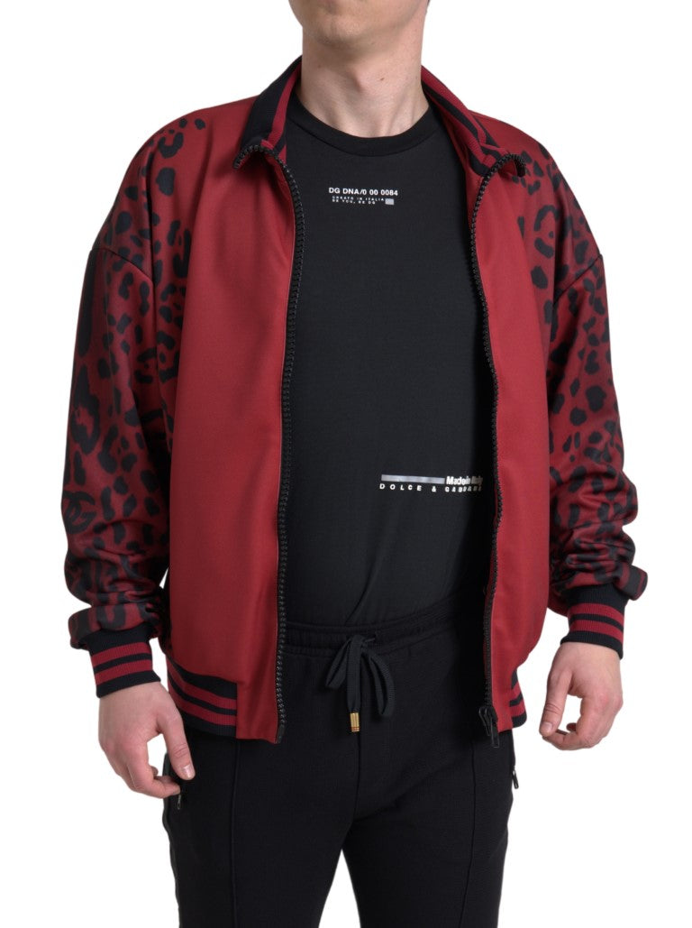 Chaqueta de bombardero de estampado de leopardo rojo