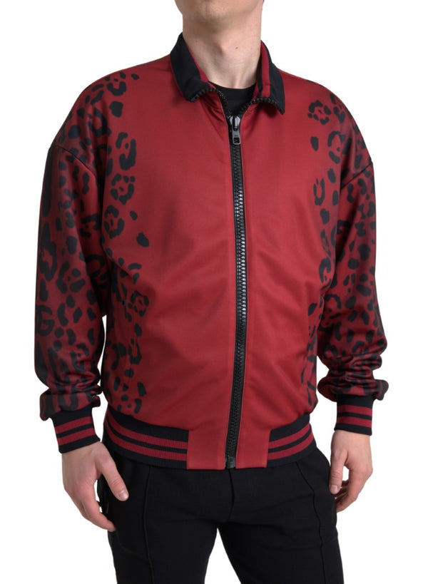 Chaqueta de bombardero de estampado de leopardo rojo