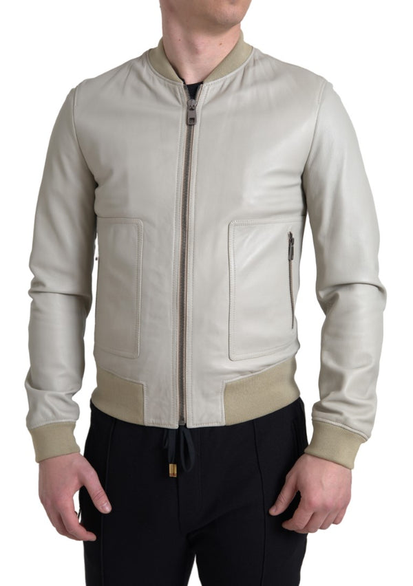 Chaqueta de bombardero de cuero crema