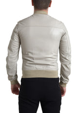 Chaqueta de bombardero de cuero crema