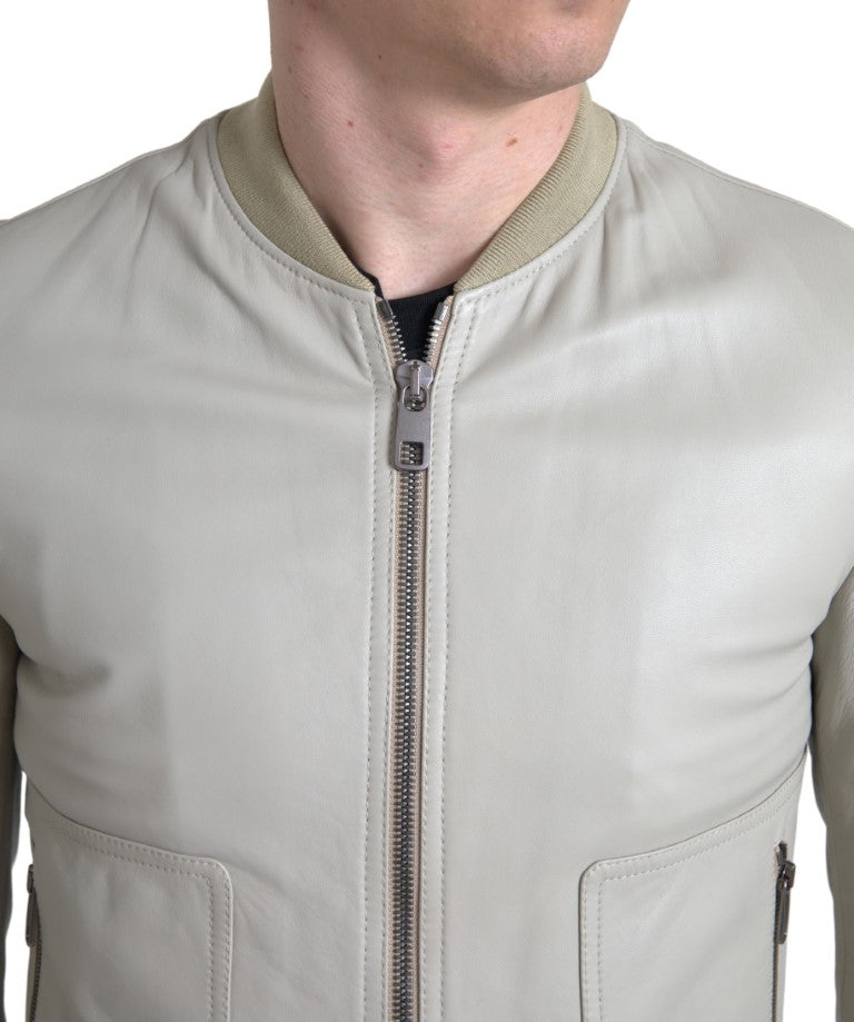 Cream Leder Bomberjacke