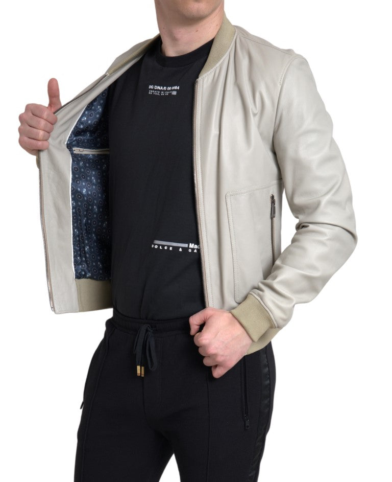 Cream Leder Bomberjacke