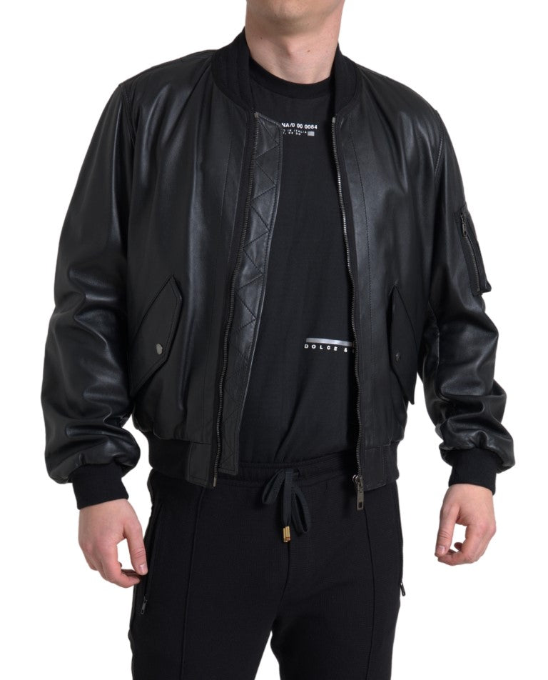 Elegante giacca da bomber in pelle nera