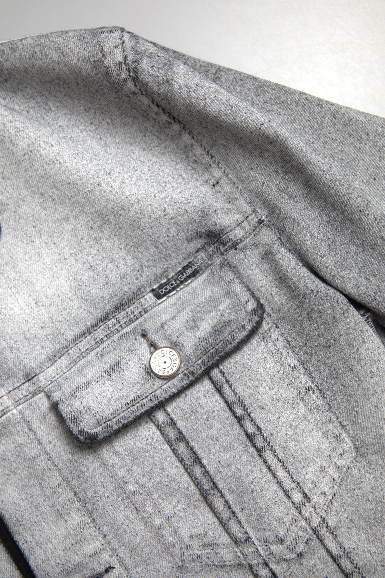 Elegante giacca in denim in cotone grigio