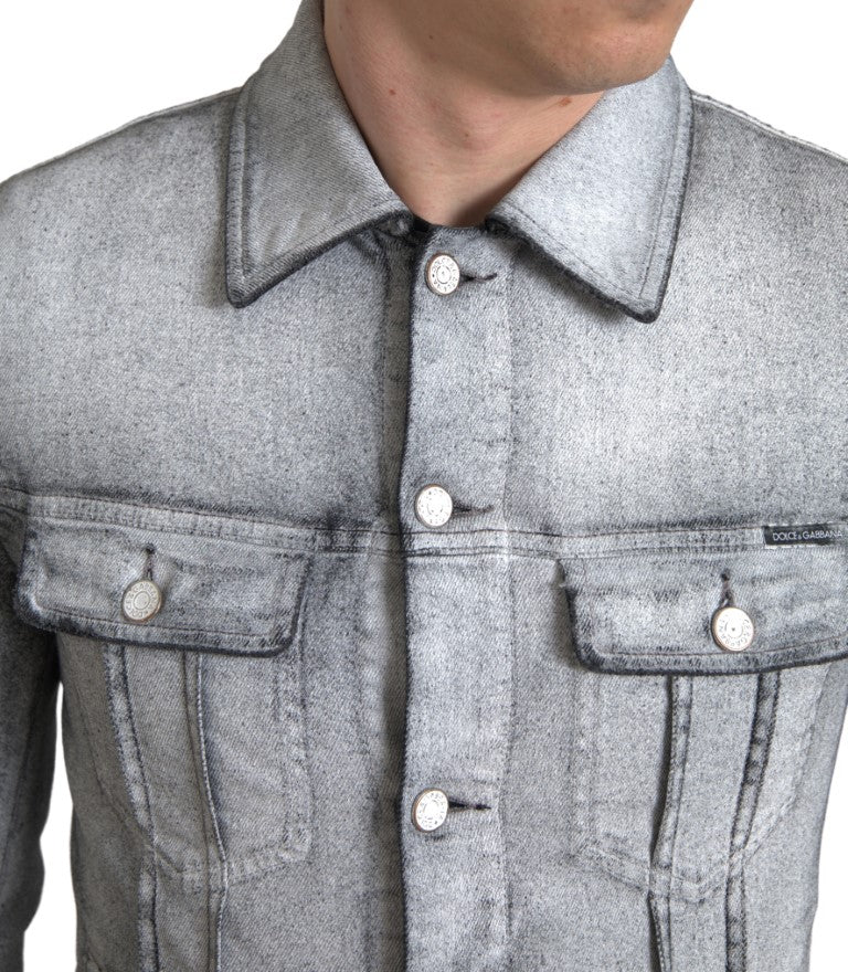 Elegante giacca in denim in cotone grigio