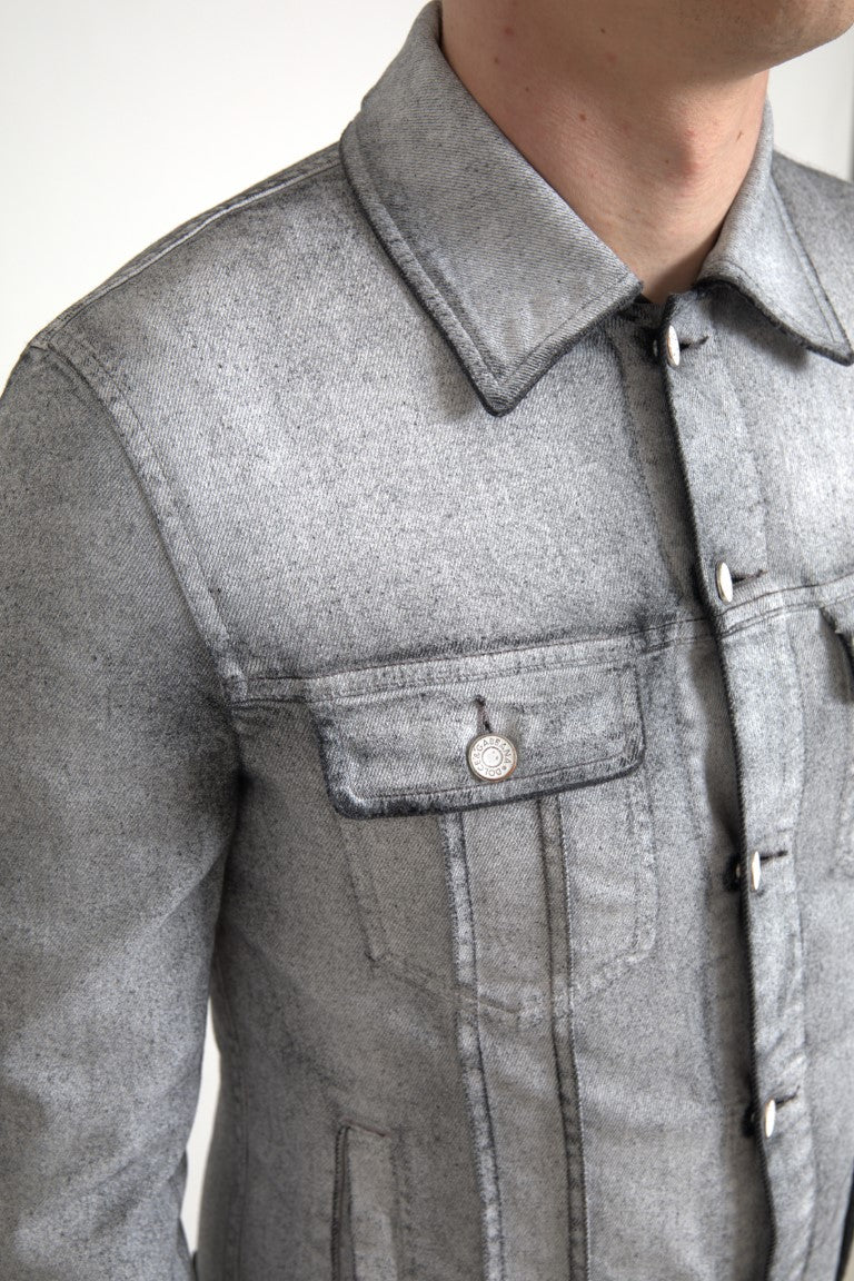 Elegante giacca in denim in cotone grigio