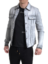 Elegante graue Baumwollstrecke -Jeansjacke