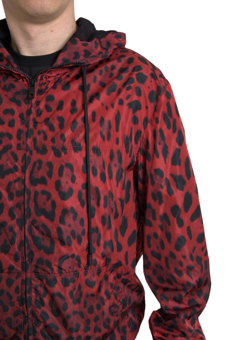 Giacca da bomber con cappuccio leopardo rosso