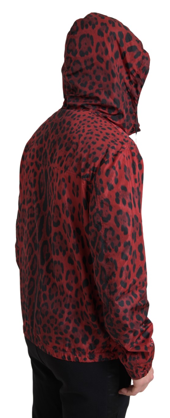 Chaqueta de bombardero con capucha de leopardo rojo