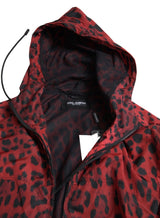 Giacca da bomber con cappuccio leopardo rosso