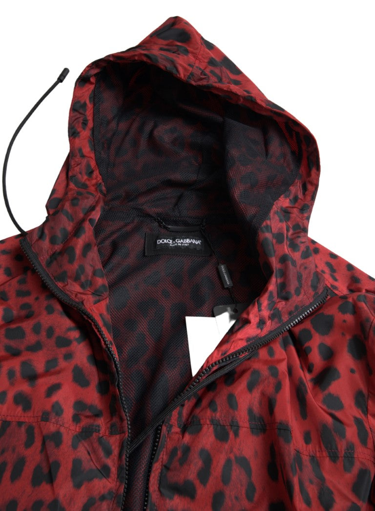 Chaqueta de bombardero con capucha de leopardo rojo