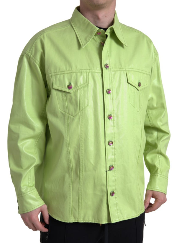 Chemise boutonnée en coton vert clair élégant