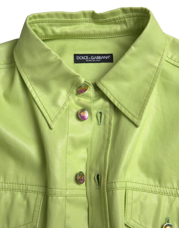 Chemise boutonnée en coton vert clair élégant