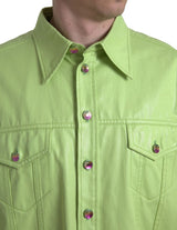 Chemise boutonnée en coton vert clair élégant