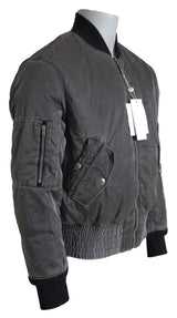 Elegante giacca da bomber grigio chiusura piena zip