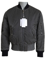 Elegante giacca da bomber grigio chiusura piena zip