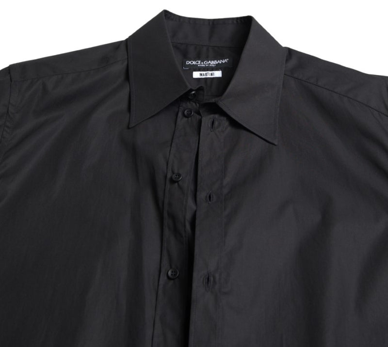 Elegante camisa formal de botón de oro negro