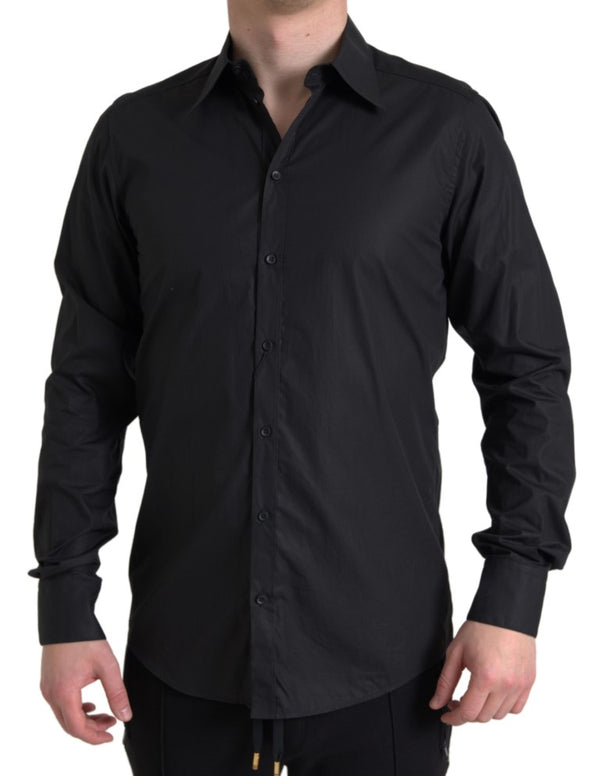 Elegante camisa formal de botón de oro negro