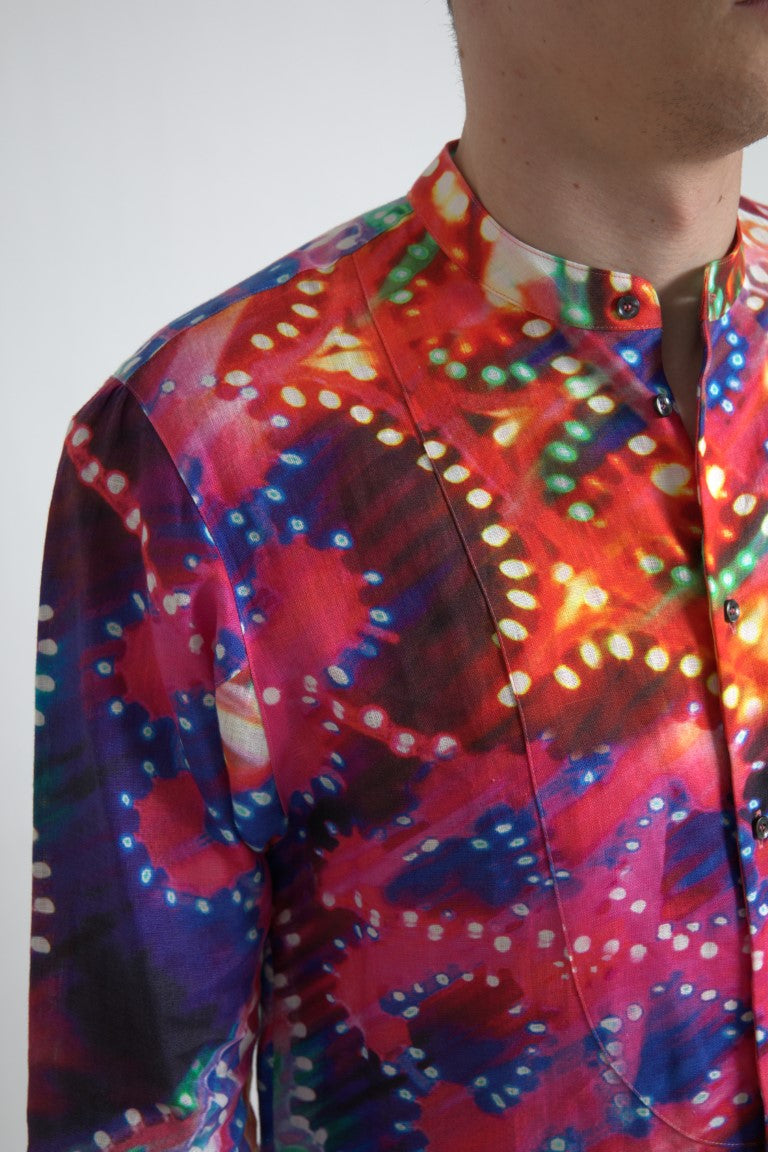 Impresionante camisa casual de lino multicolor