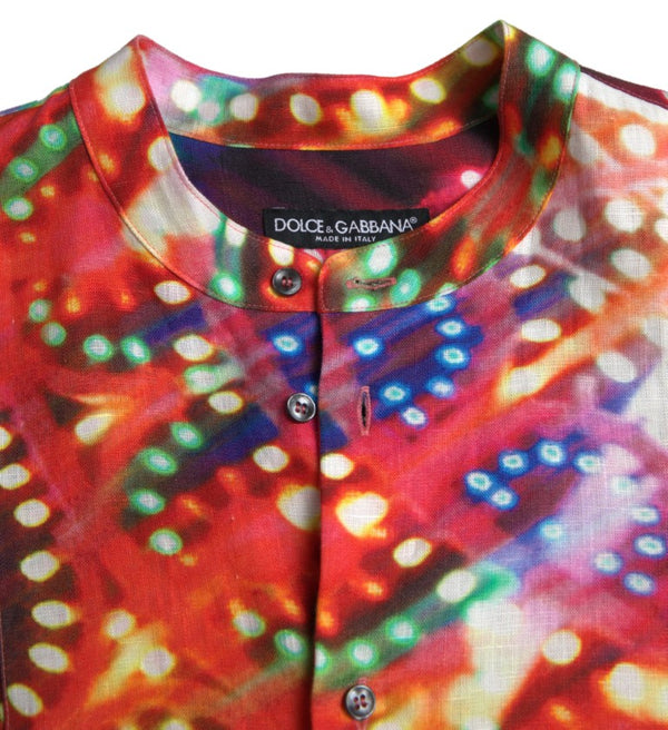 Superbe chemise décontractée en lin multicolore