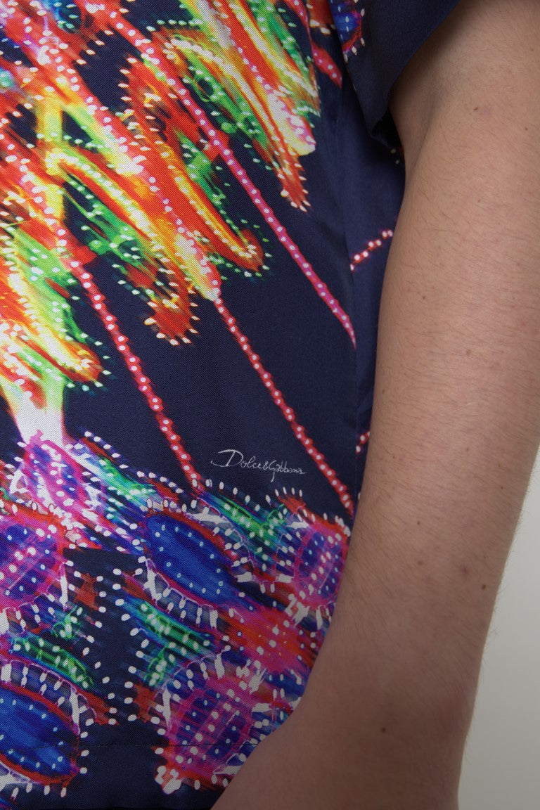 Chemise décontractée boutonnée en soie multicolore