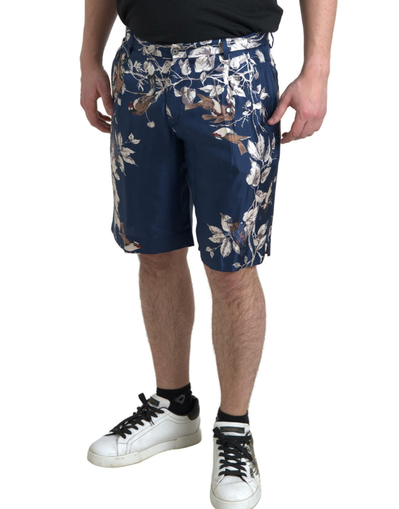 Pantaloncini bermuda floreali di seta in blu