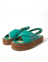 Elegante grüne Espadrille -Plattform Sandalen