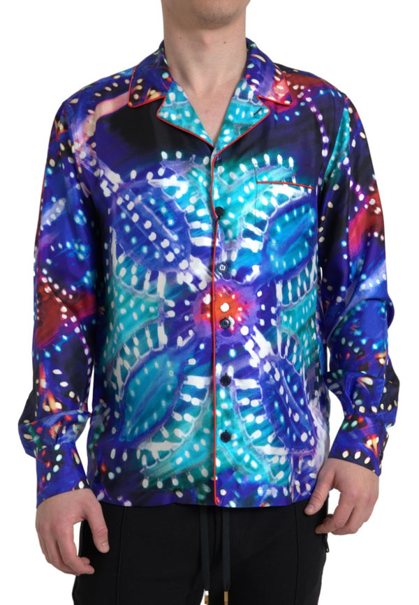 Psychedelic Print Seidenpyjama -Hemd