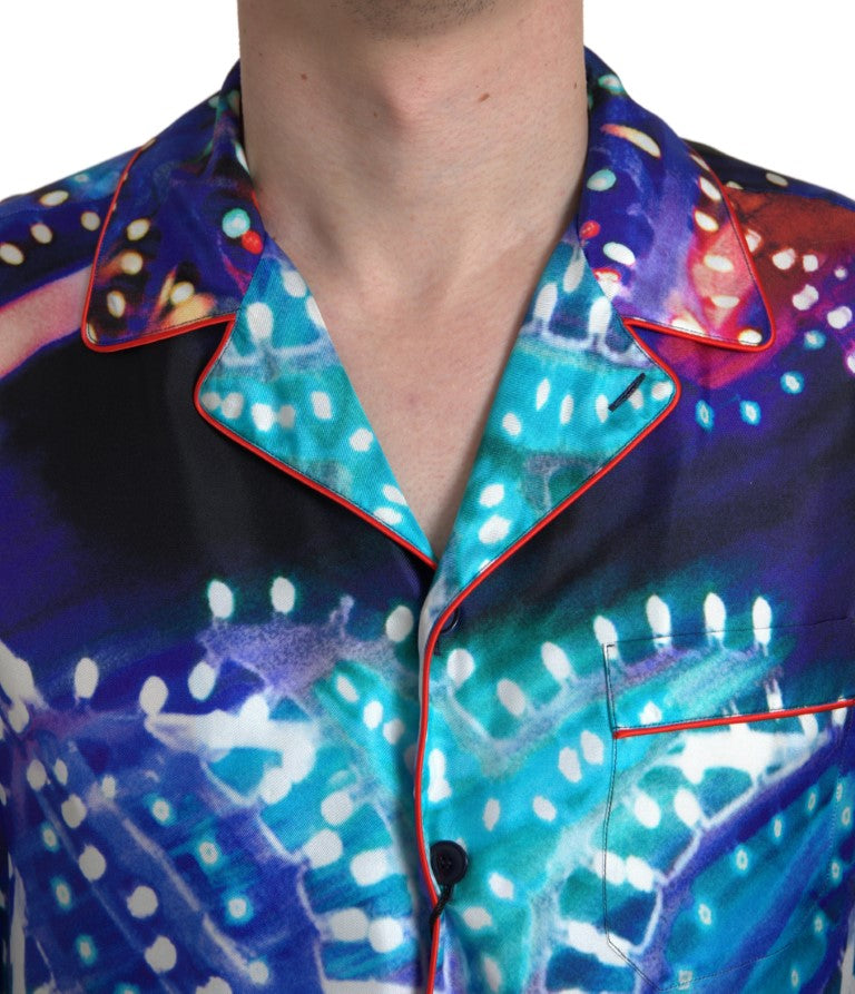 Psychedelic Print Seidenpyjama -Hemd