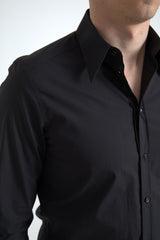 Elegant Slim Fit Black Baumwollhemdhemd