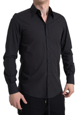 Elegante camicia in cotone nero in forma slim