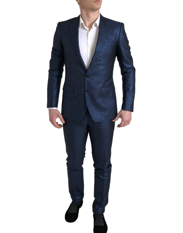 Costume de slim martini bleu métallique