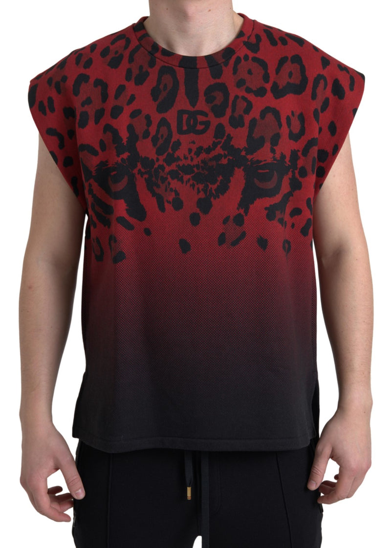 Camiseta sin mangas de algodón con estampado de leopardo rojo