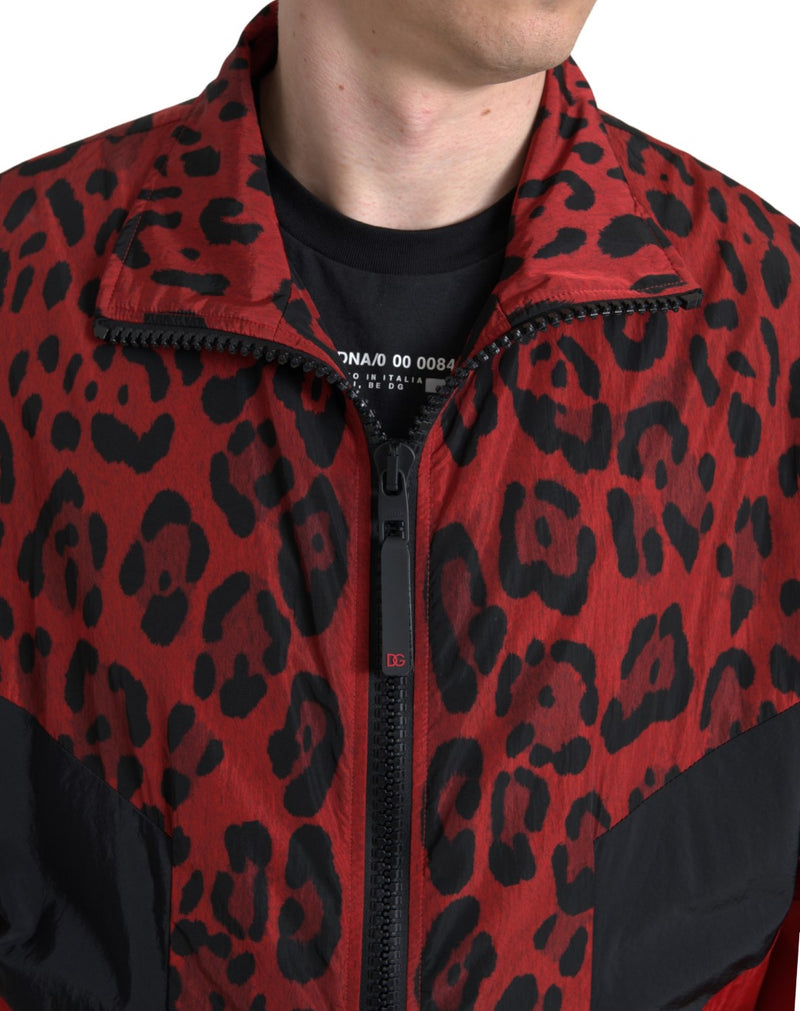 Rote Leoparden -Zip -Pulloverjacke