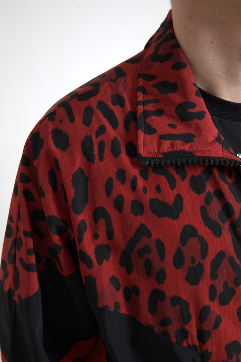 Giacca per maglione con zip leopardo rosso