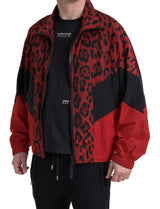 Chaqueta de suéter con cremallera de leopardo rojo